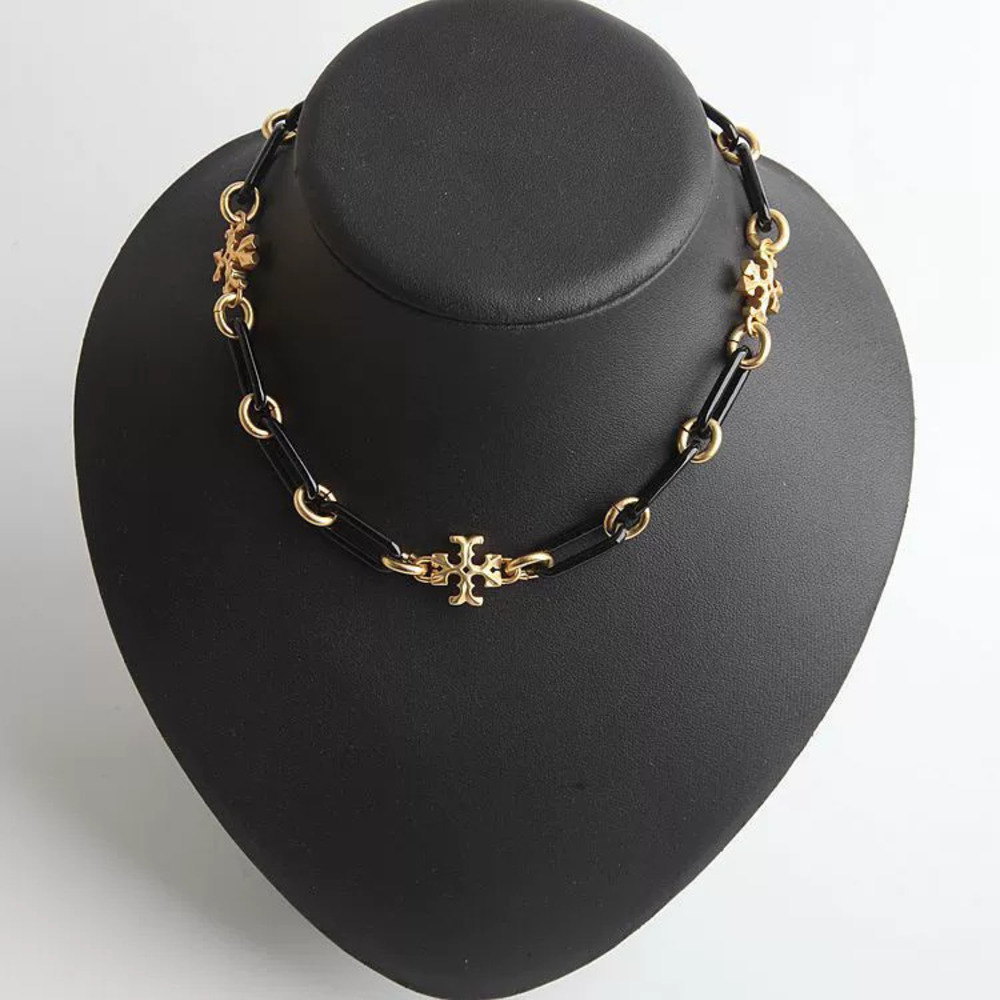 Tory Burch Gold Chain Black Enamel Heavy Short Necklace